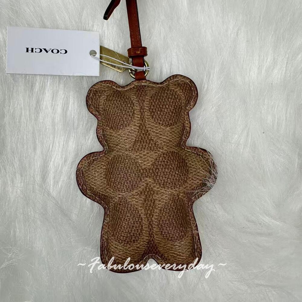 Coach Bear Puffy Bag Charm In Signature Canvas Tan/Caramel CCX44 NWT - Picture 4 of 6